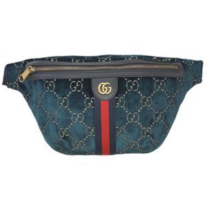Gucci Waist Bag Diagonal GG Pattern GG Marmont Webbing Velvet Leather Navy